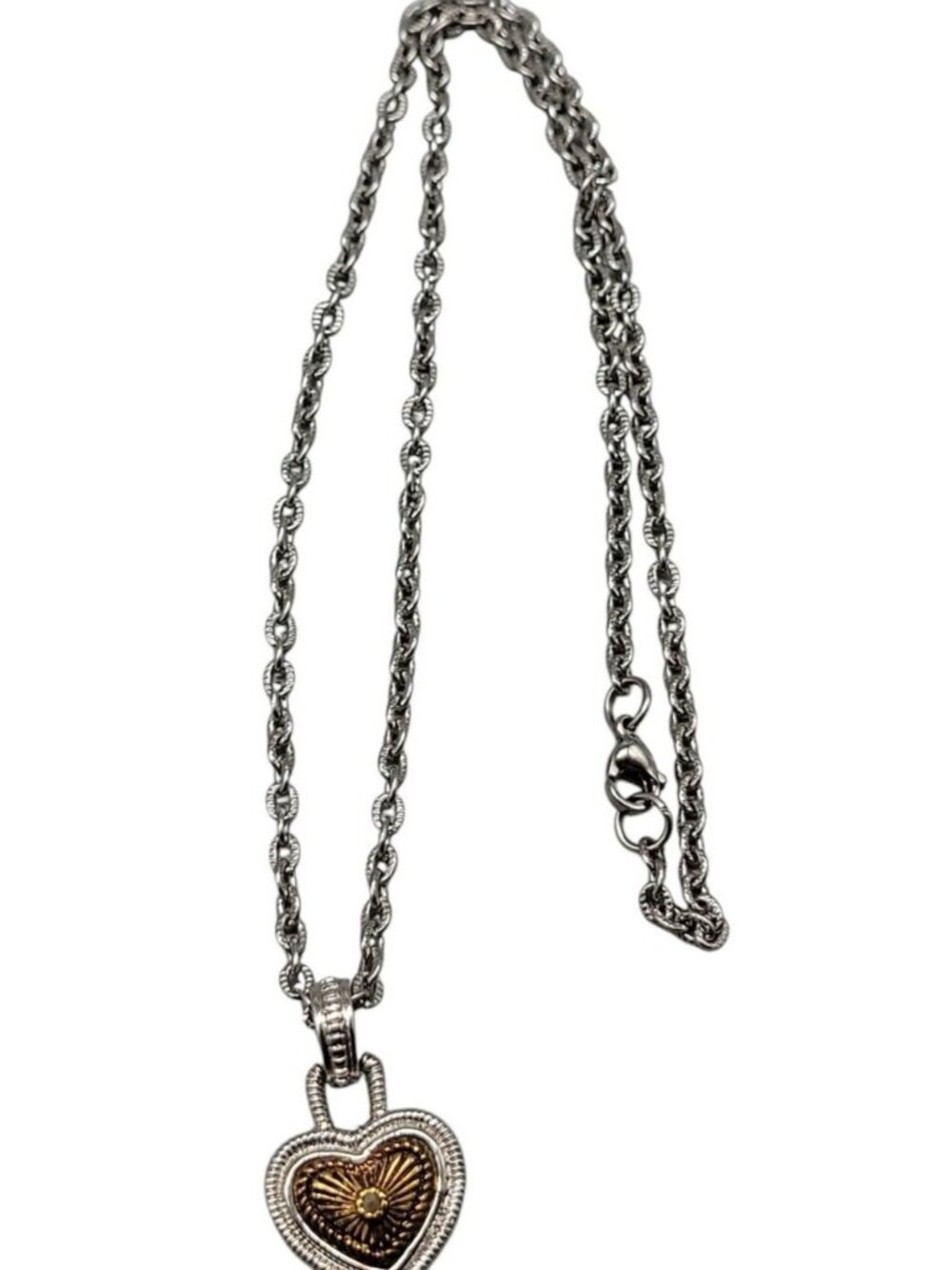 Vintage Diamonds International Two Tone Heart Pendant Necklace Silver Gold - Picture 6 of 11
